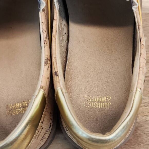 Johnston & Murphy Women's Cork Gold Metallic Slip On Loafer Shoes Size 8 - Picture 8 of 10